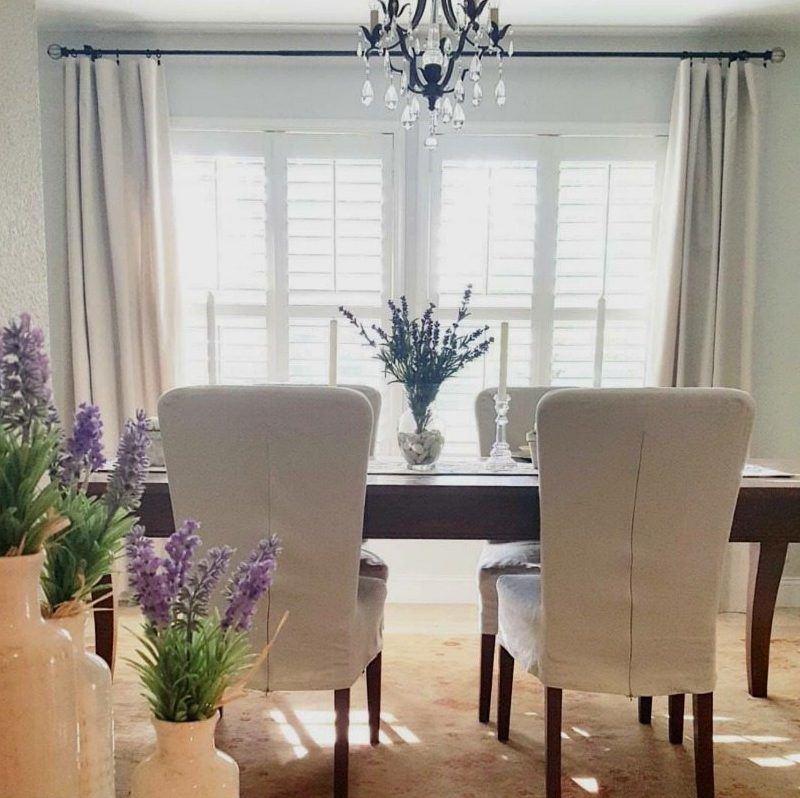 DIY Drop cloth curtains dining room view