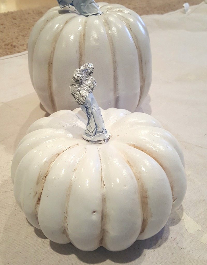 finished white vintage inspired painted pumpkins