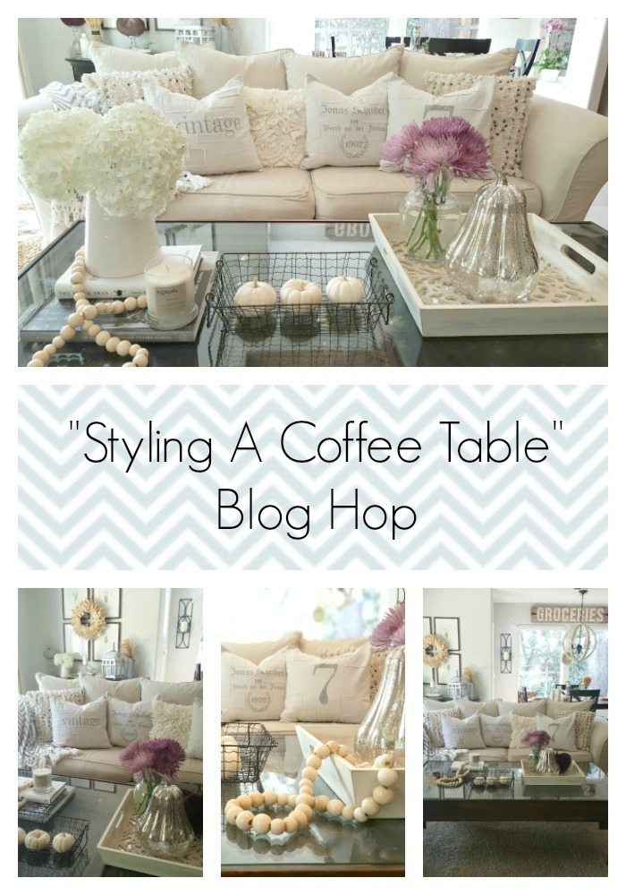 coffee table styled with neutral fall decor