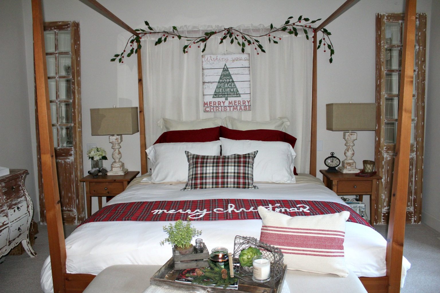 Country Christmas Bedroom decor with traditional farmhouse style