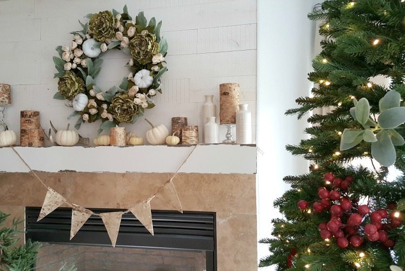 Inspired Christmas Decor: Fall wreath with neutral and soft greens gave inspiration to my Christmas decor