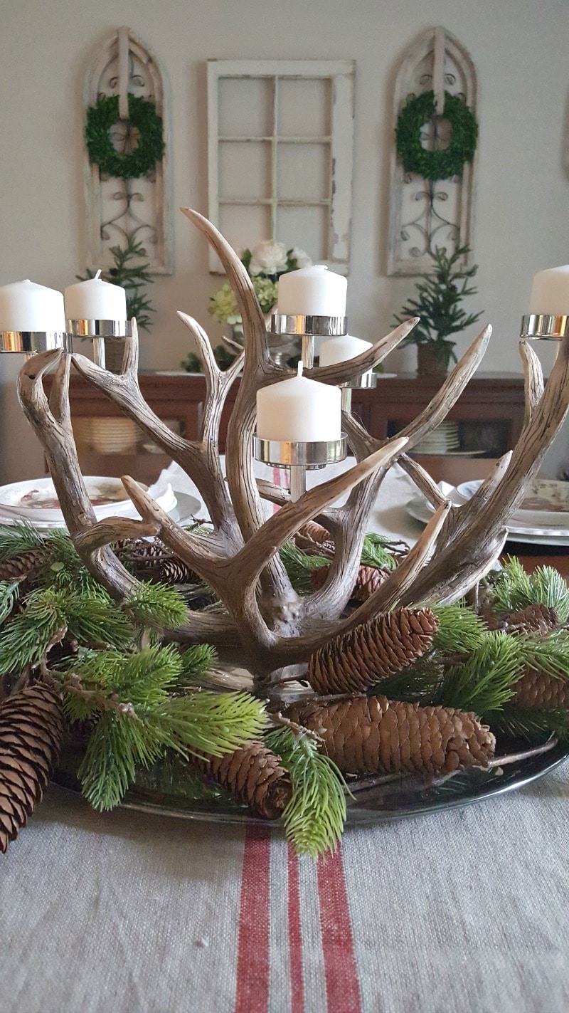 antler centerpiece inspired Christmas decor
