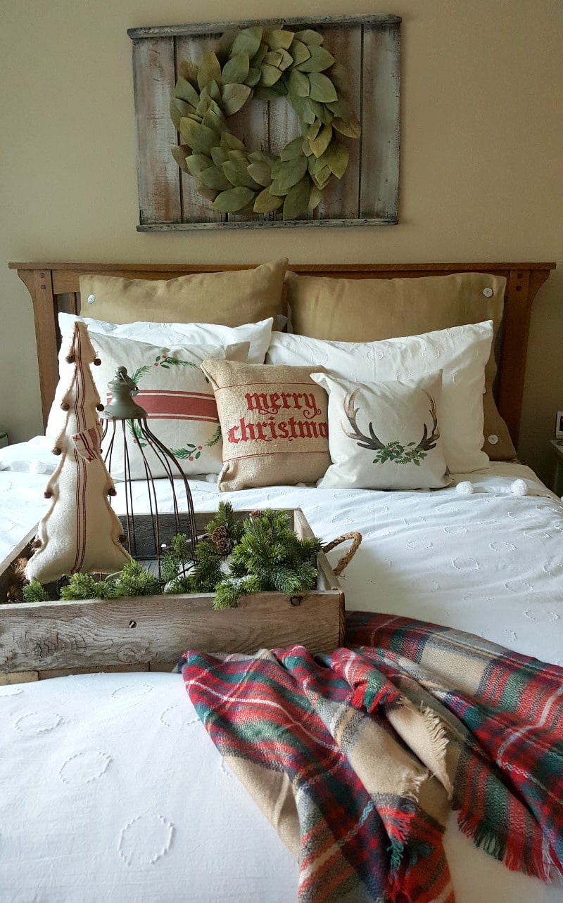 guest bedroom with country cozy rustic holiday decor
