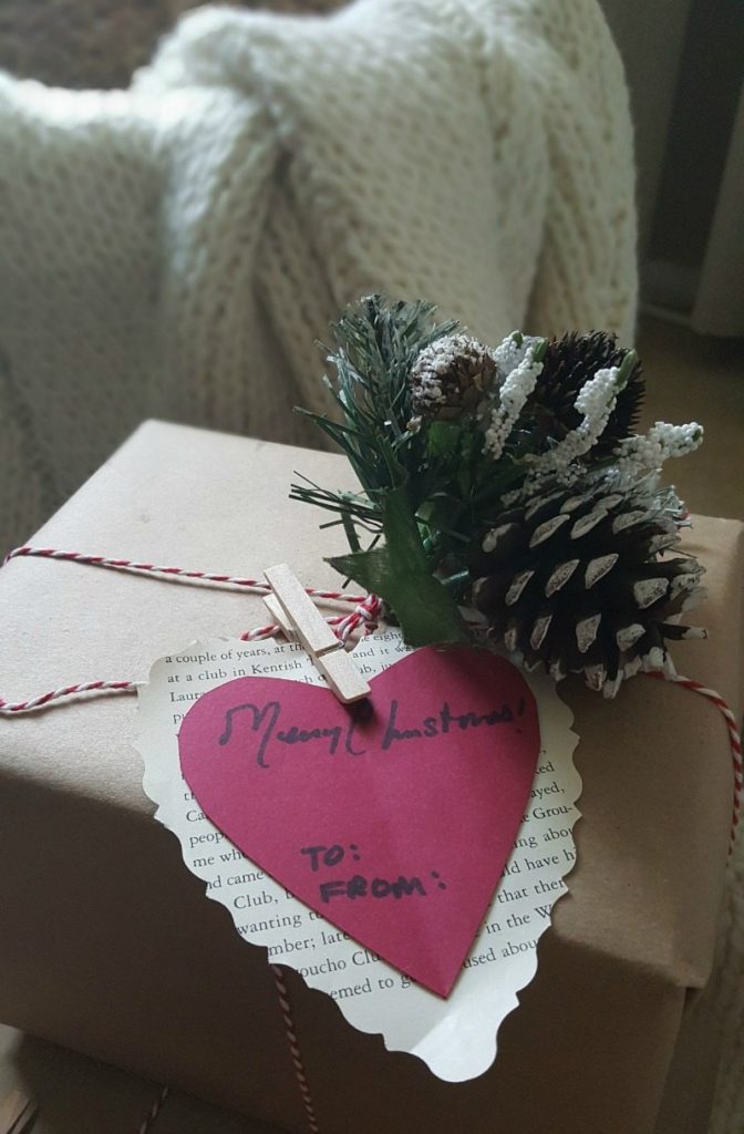 paper heart packages and pinecones