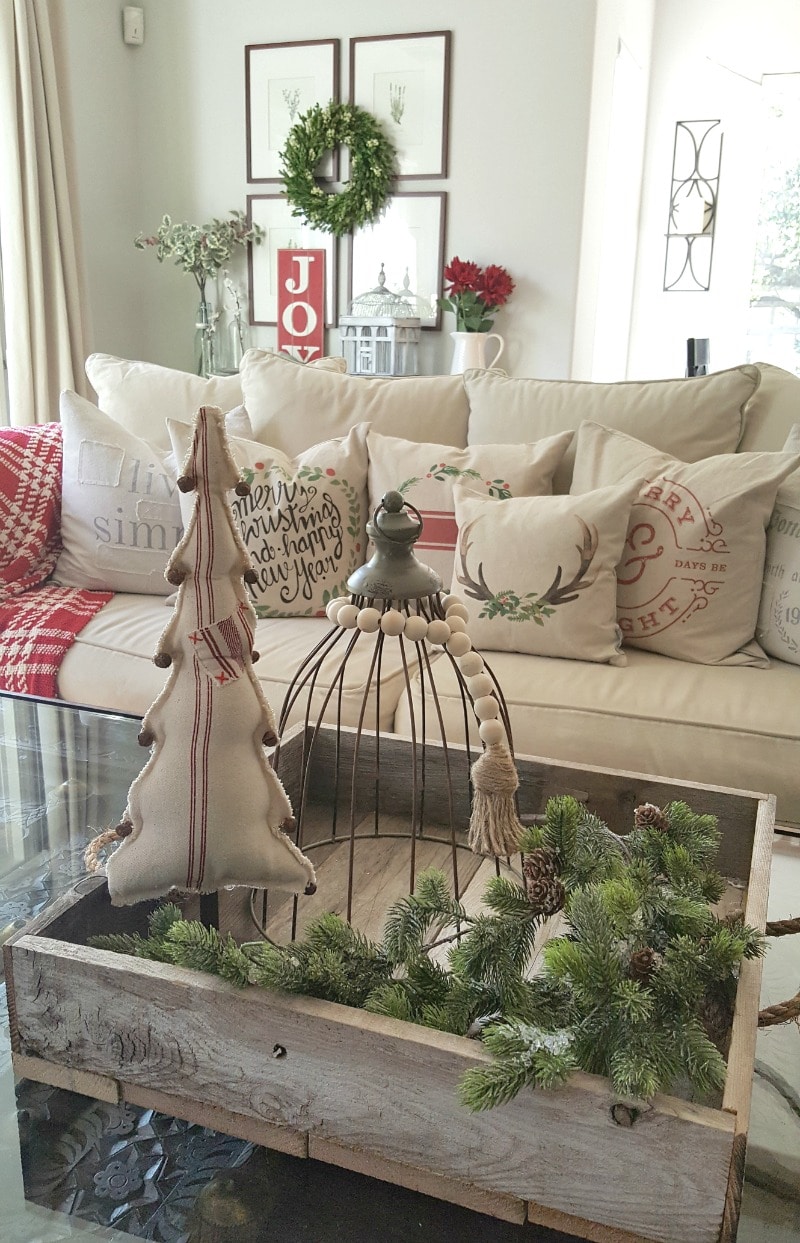 Inspired holiday decor with pillows and vintage finds