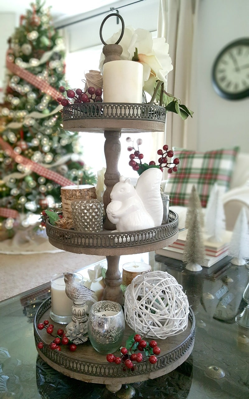 Decorate three tiered tray for Christmas
