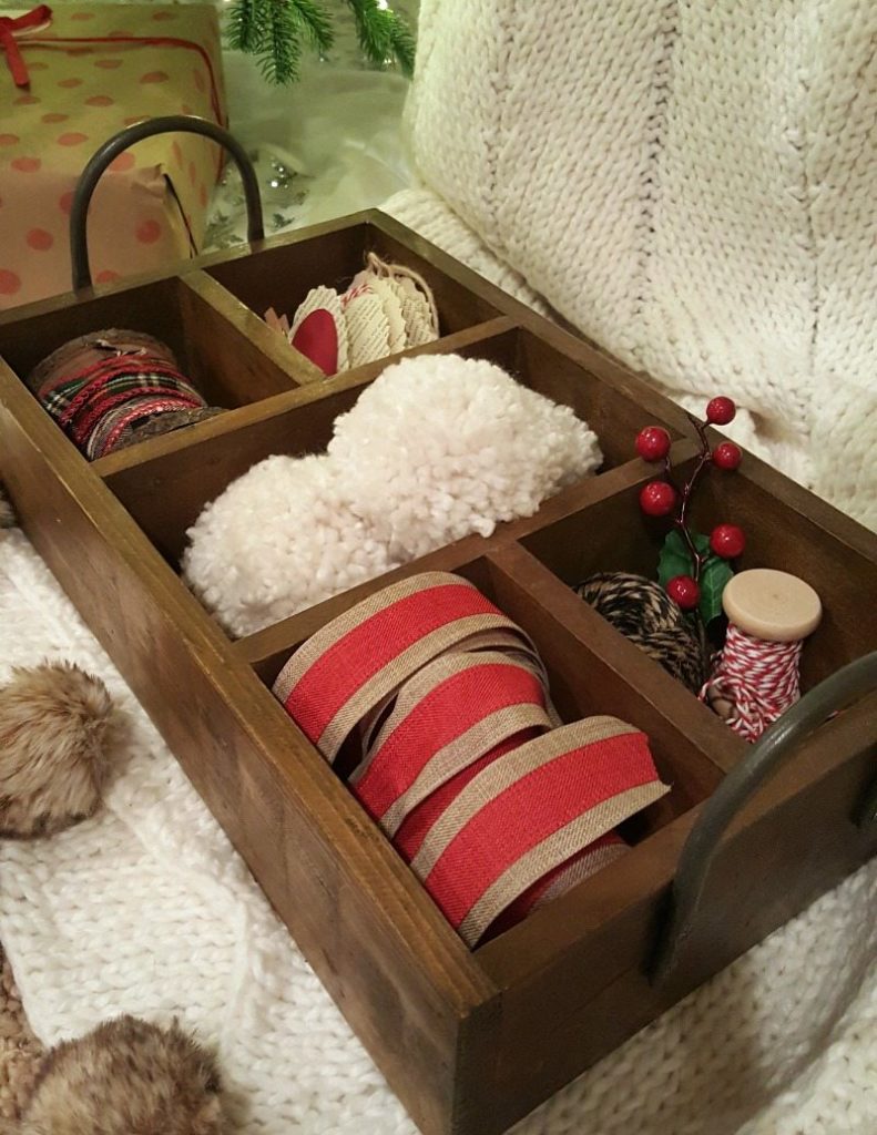 cute wooden caddie to organize your wrapping supplies