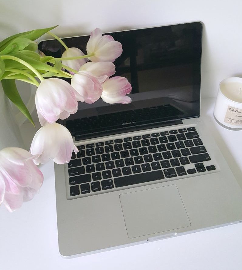 make instagram personal laptop and flowers