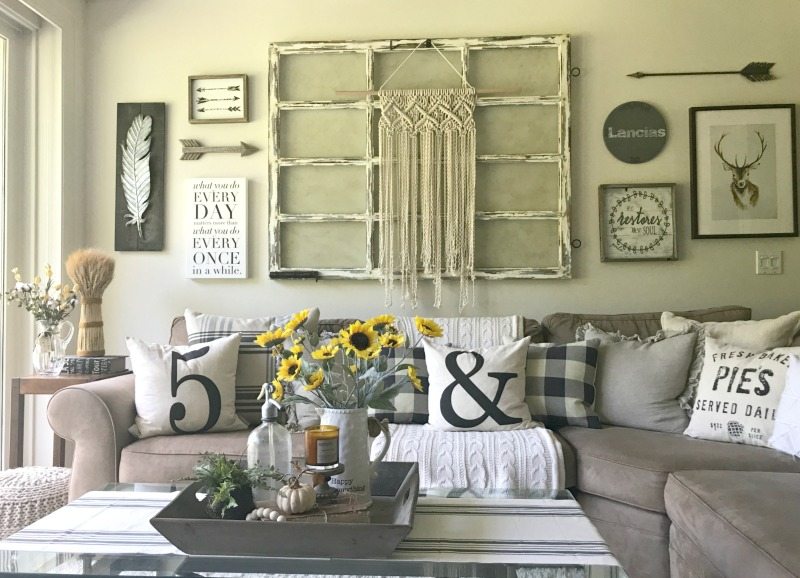 decorate for fall with pillows and neutral whites