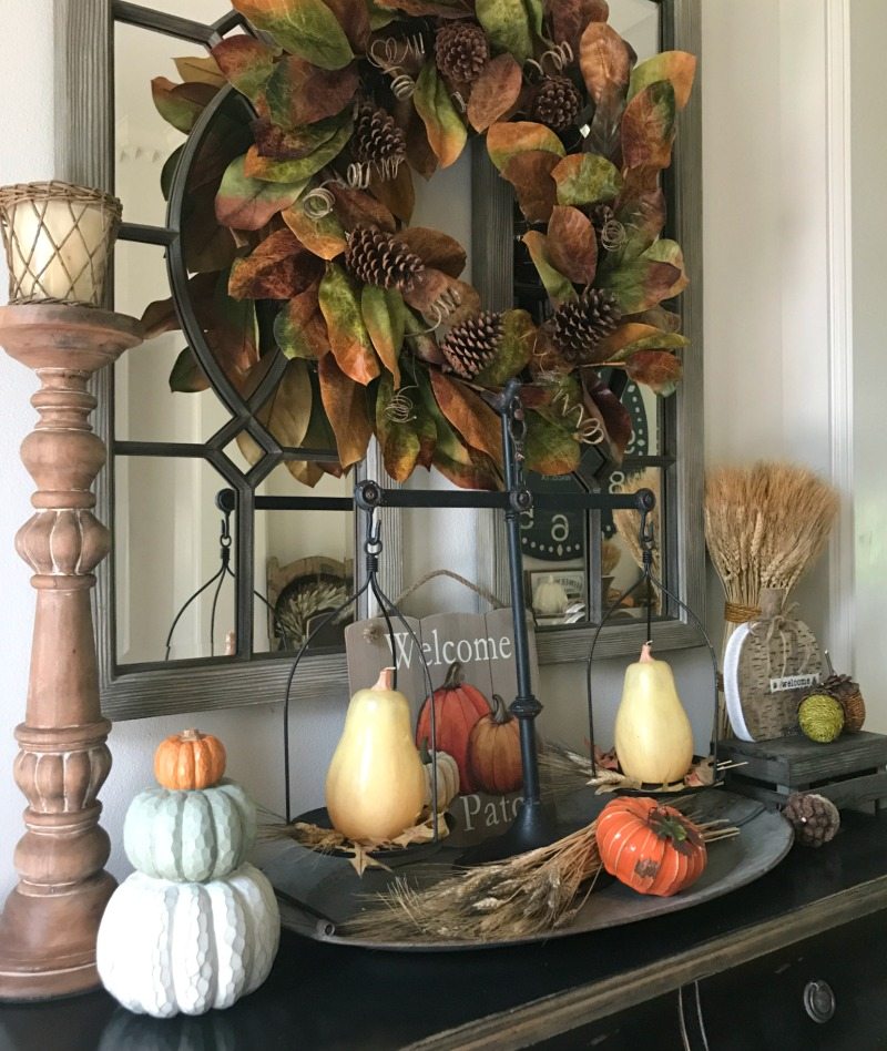 decorate for fall with wreaths and pumpkins