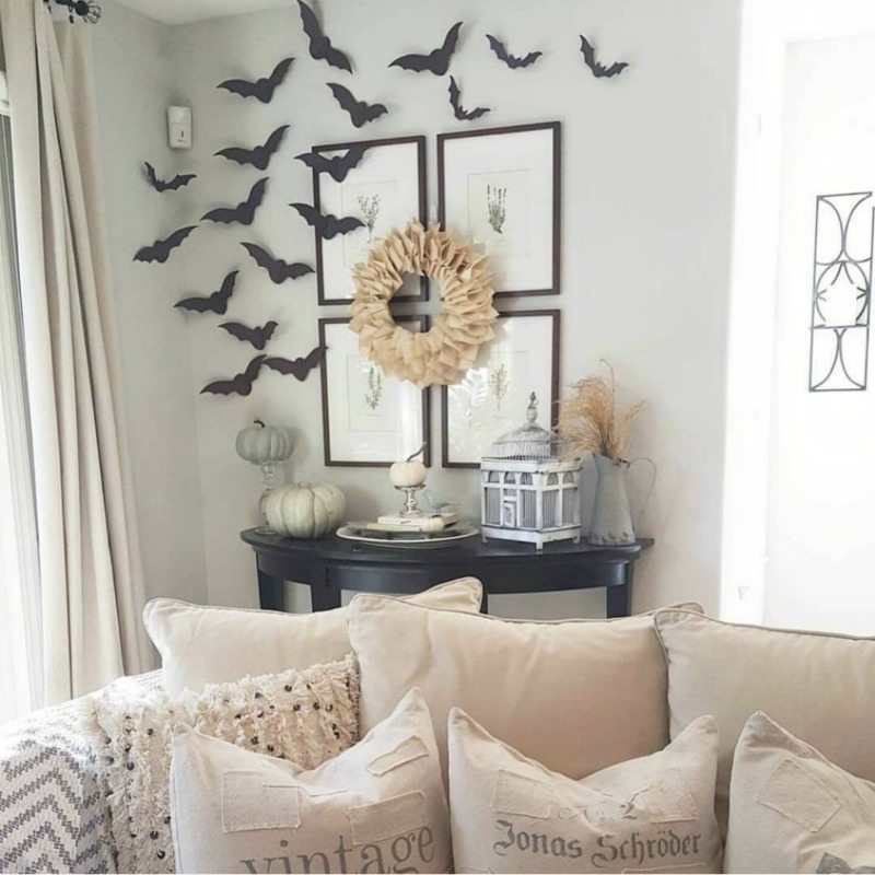 simple paper bat halloween decor in family room