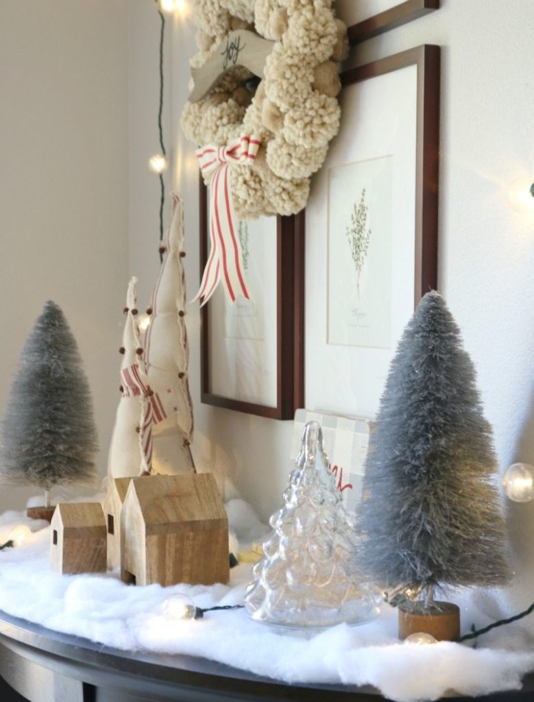 Holiday Home Open House with holiday wreaths and mini trees