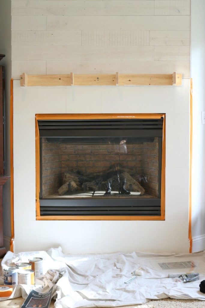 Stencil fireplace makeover before photo