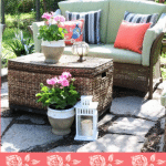 beautiful backyard seating destination with bright colors