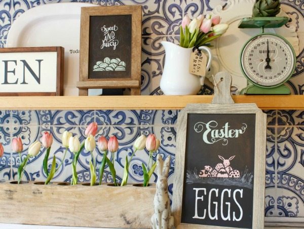 Easter decor with chalk paint and tulips