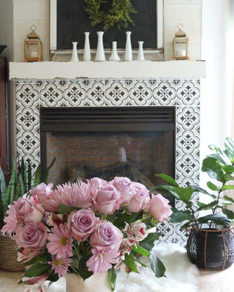 fireplace decor with florals
