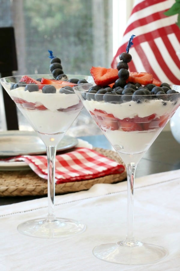 serve your guests a DIY red white and blue yogurt parfait perfect for a Fourth of July barbeque or party!