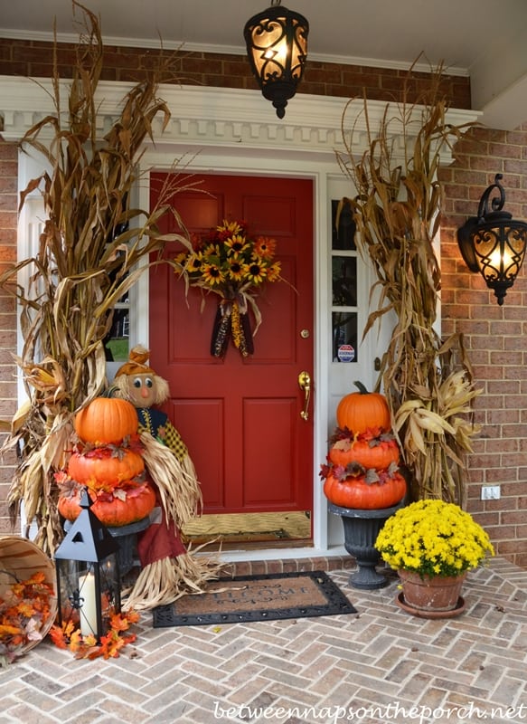 fall front porch with corn husks
