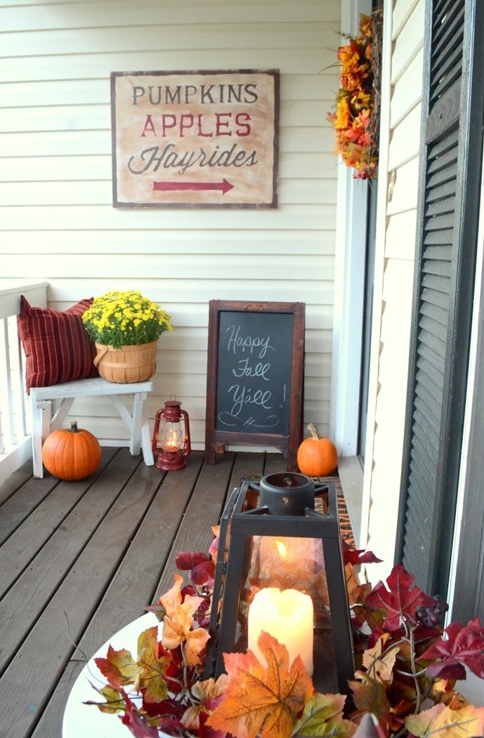 fall front porch decor with rich fall colors