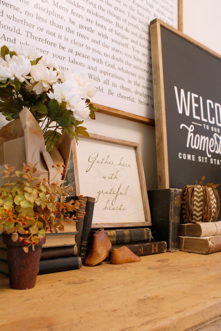 farmhouse sign and table fall vignette