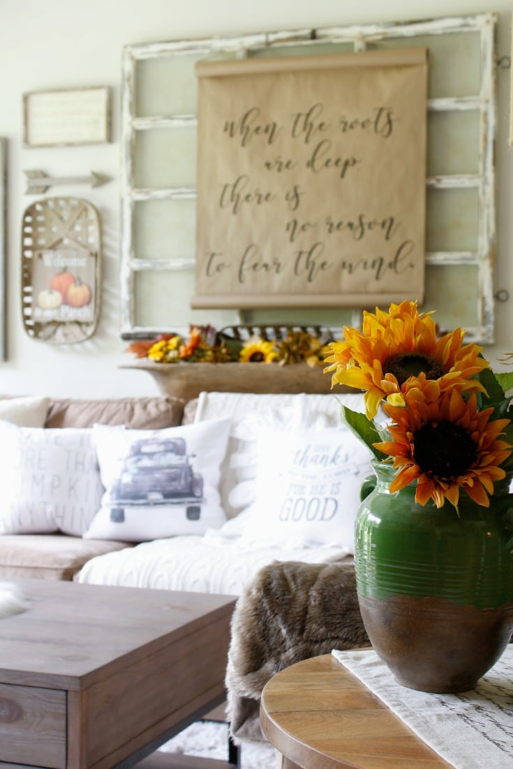 festive fall home with sunflowers