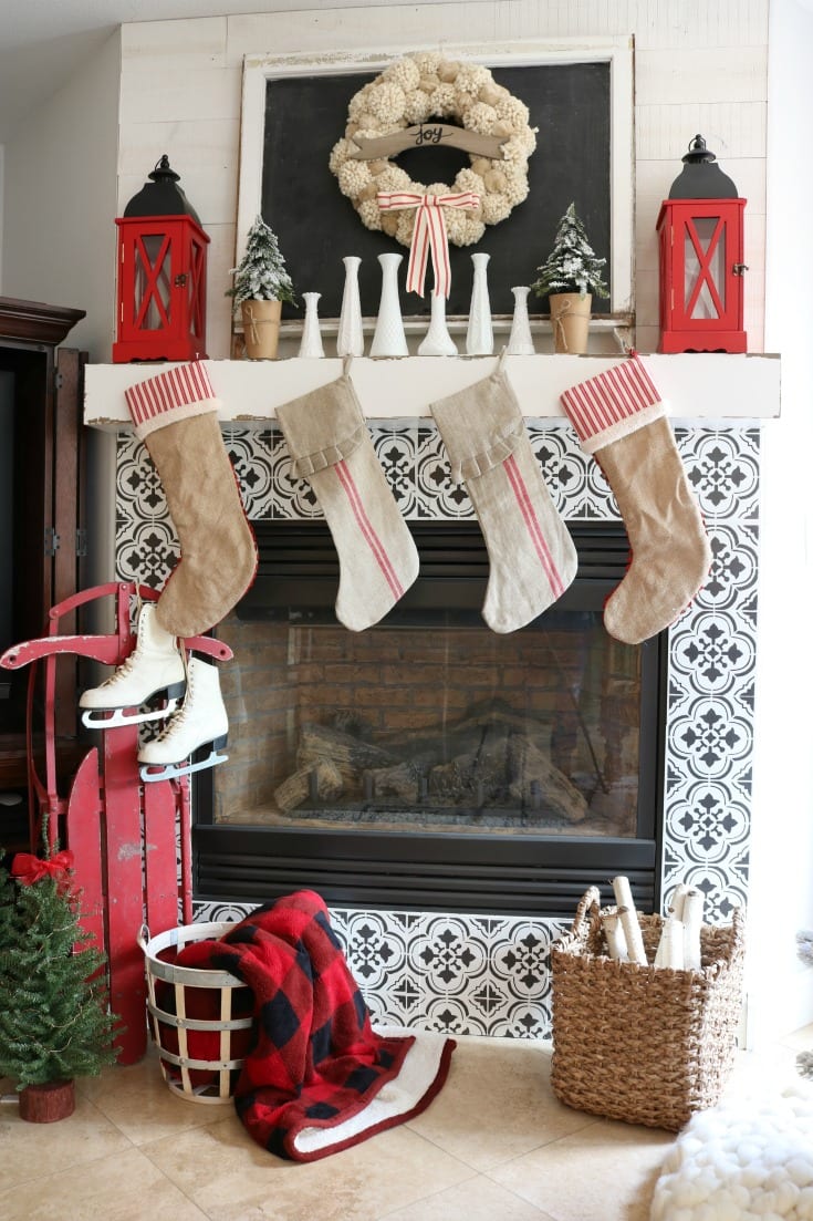 Christmas home fireplace and mantle decor