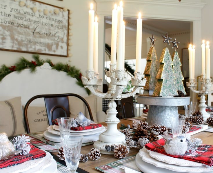 Christmas decorating dining room table setting
