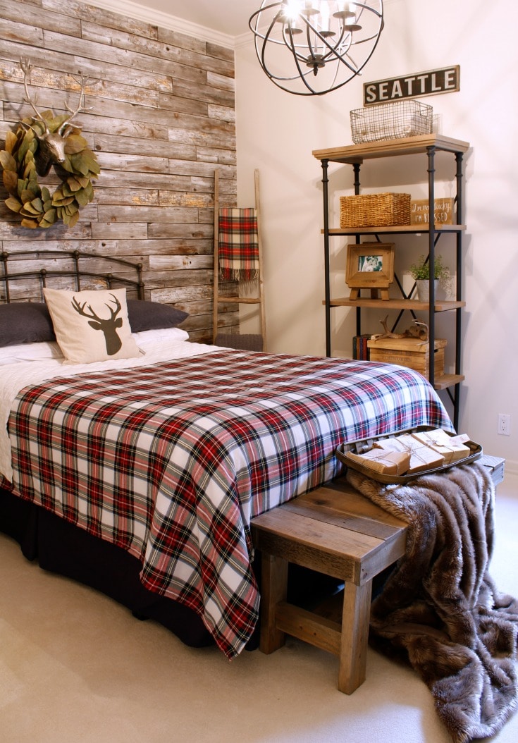 Faux fur throw and plaid bedding