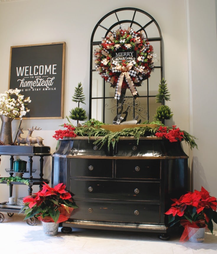 Festive holiday decor entryway welcome