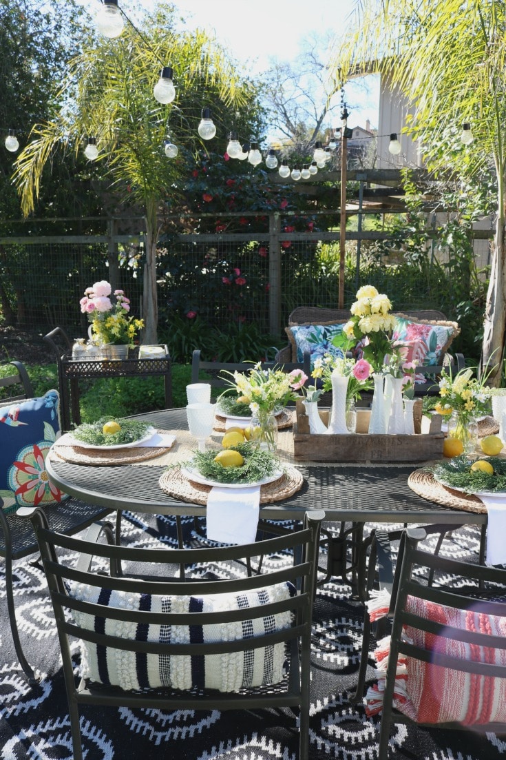 backyard spring garden party table setting