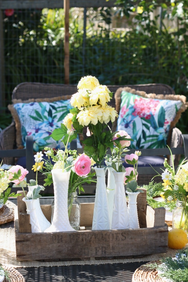 backyard garden table floral centerpiece