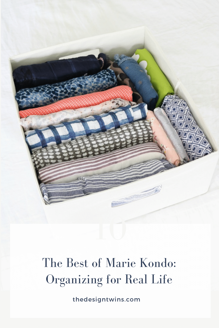 colorful folded scarves in bin using Marie Kondo organizing method