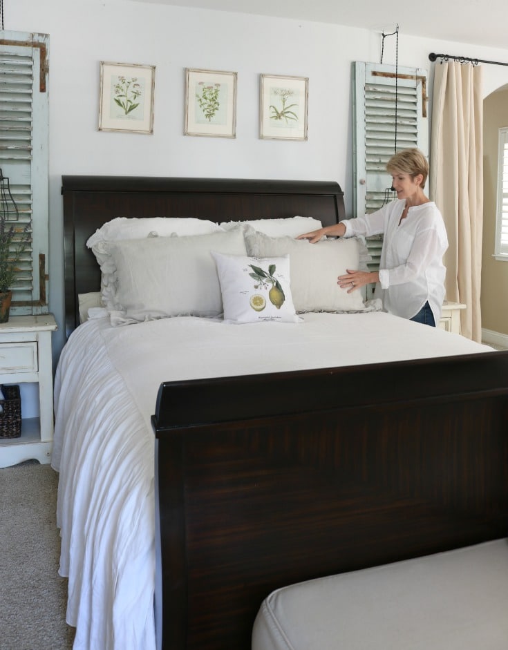 luxurious pillows and linens part of easy master bedroom makeover