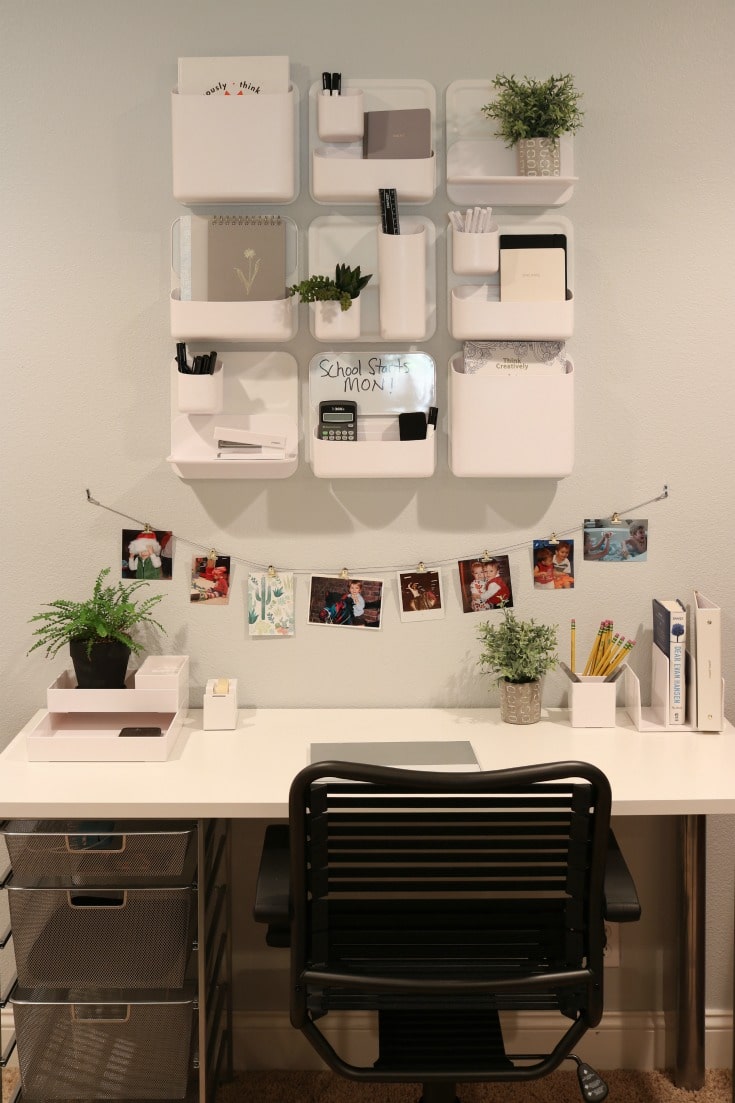 organized study area provides storage and space for creativity