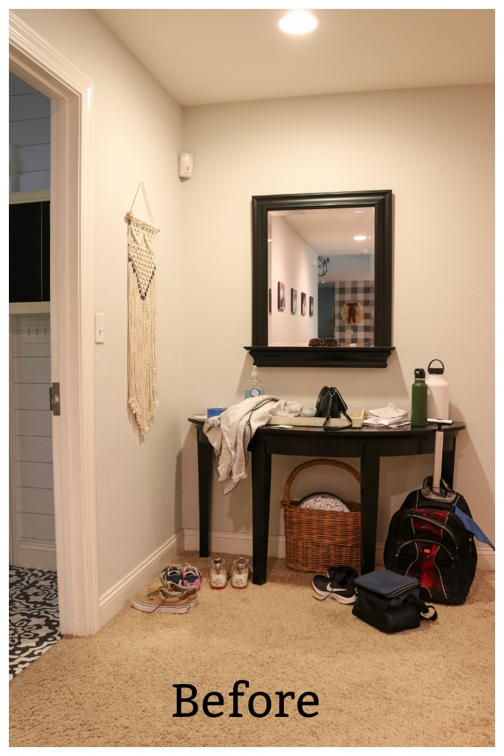 Messy Entryway needs storage and decorating solutions