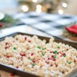 finished product of our delicious, homemade peppermint popcorn recipe for gifting this holiday season