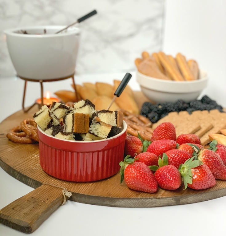 gorgeous chocolate fondue charcuterie board perfect for all your entertaining needs