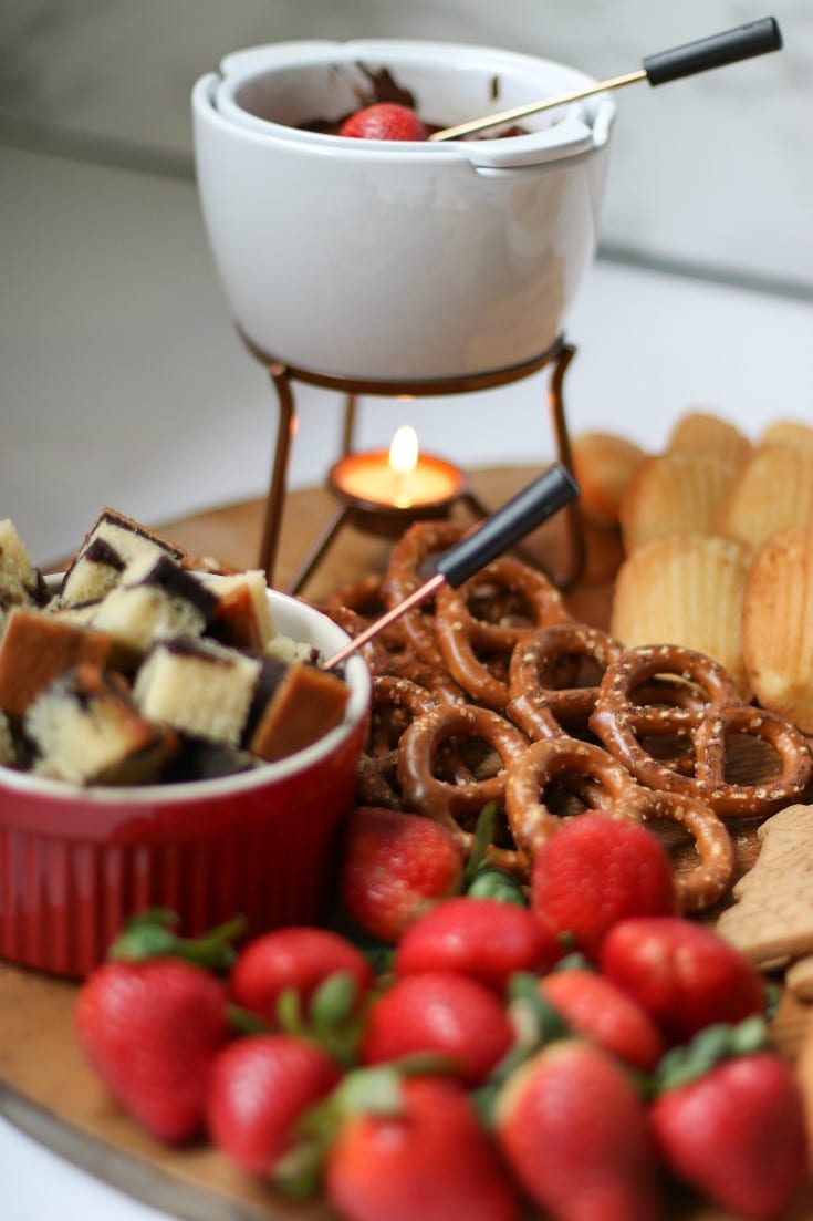 this chocolate fondue charcuterie board is what your parties need this year
