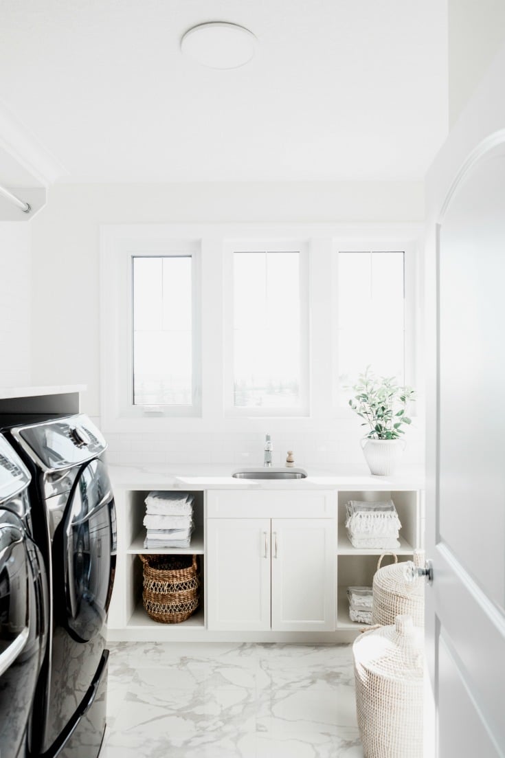 clean white laundry room