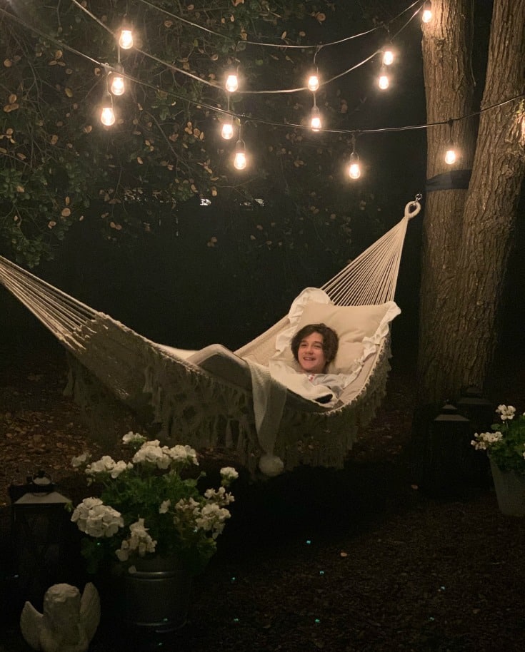 my son reese hanging out in our new DIY hammock