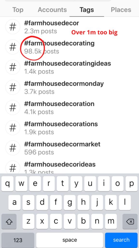 Choosing the right size hashtags is very important.