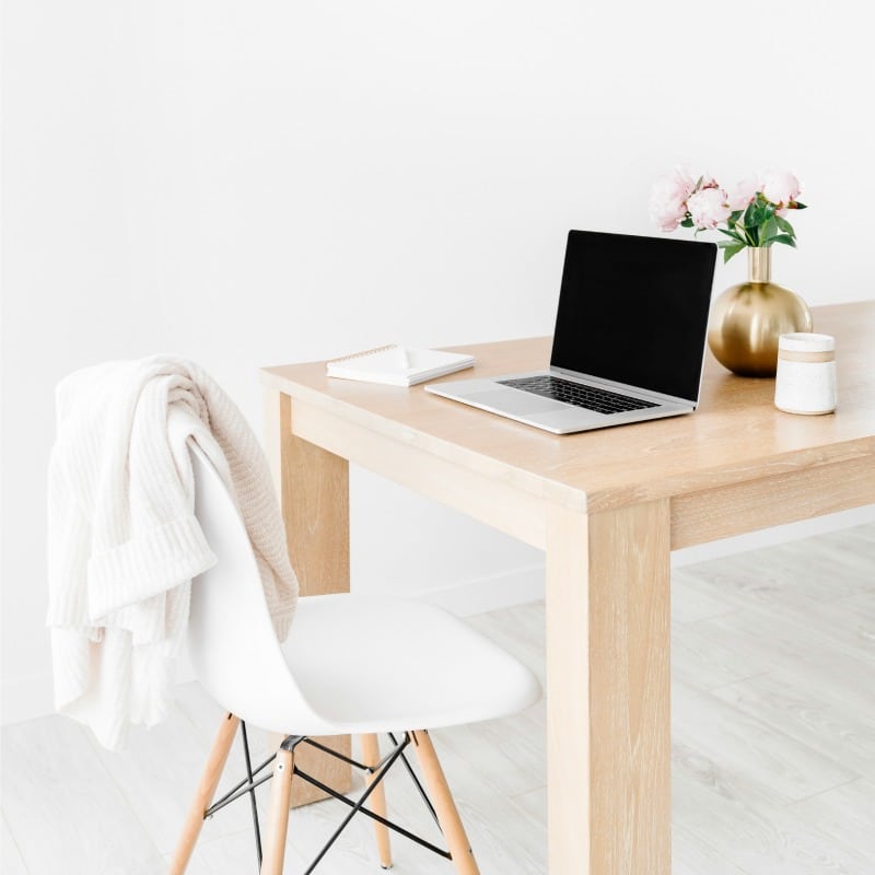 modern wood desk and computer work station for on-line entrepreneur