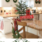 festive farmhouse kitchen with cabinet wreaths