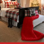 christmas bedroom decor with red blanket