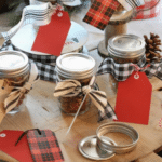 Homemade granola in mason jars tied with festive bows this Christmas