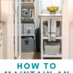 organized walk in pantry with containers