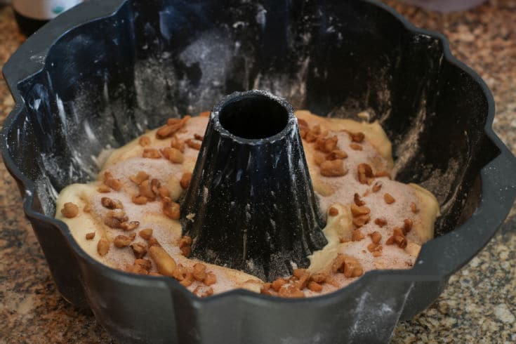 sour cream coffee cake in bundt pan ready to bake