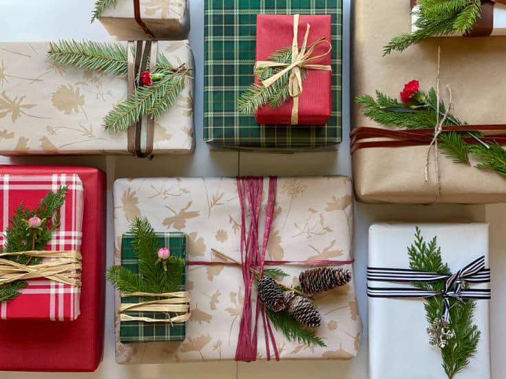 Make your Christmas gift wrap special with evergreen sprigs and easy tips