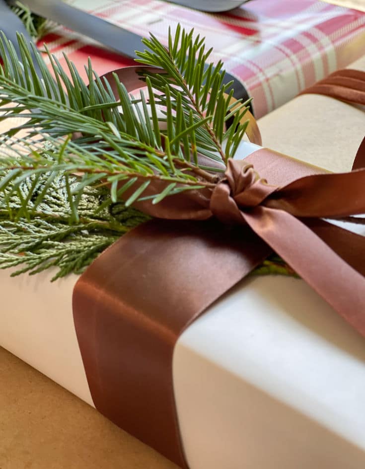 Beautiful bronze satin ribbon makes extra special gift wrap