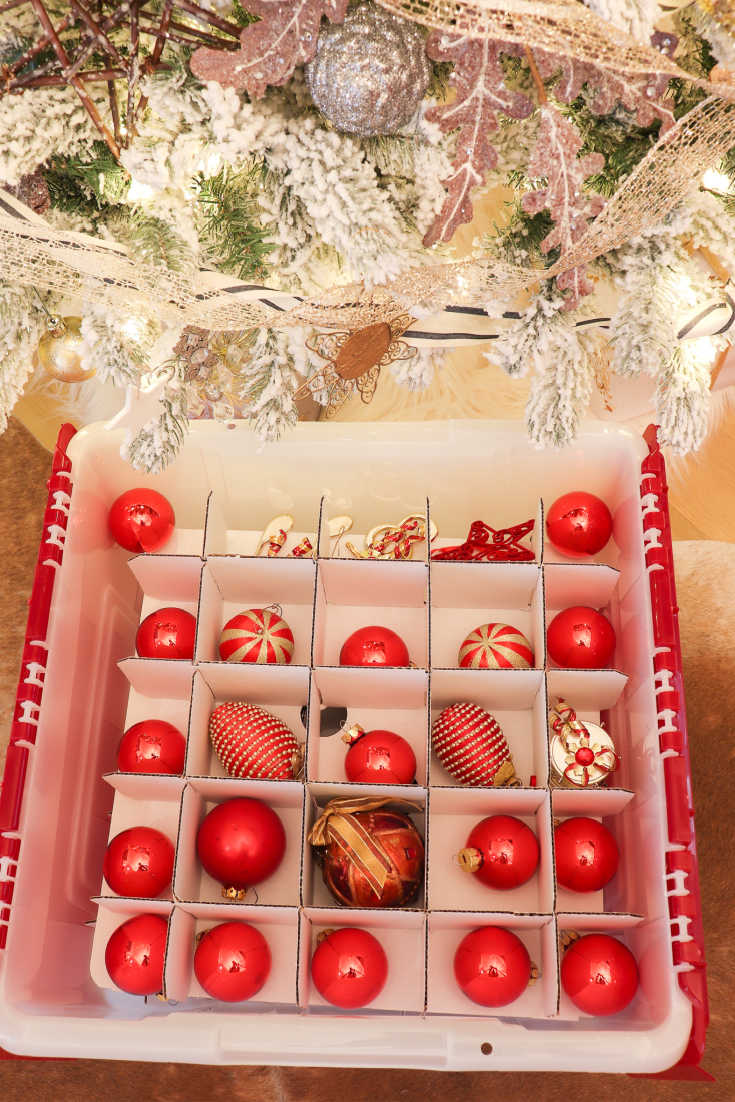 clear storage bins with dividers offer perfect storage solution for Christmas ornaments
